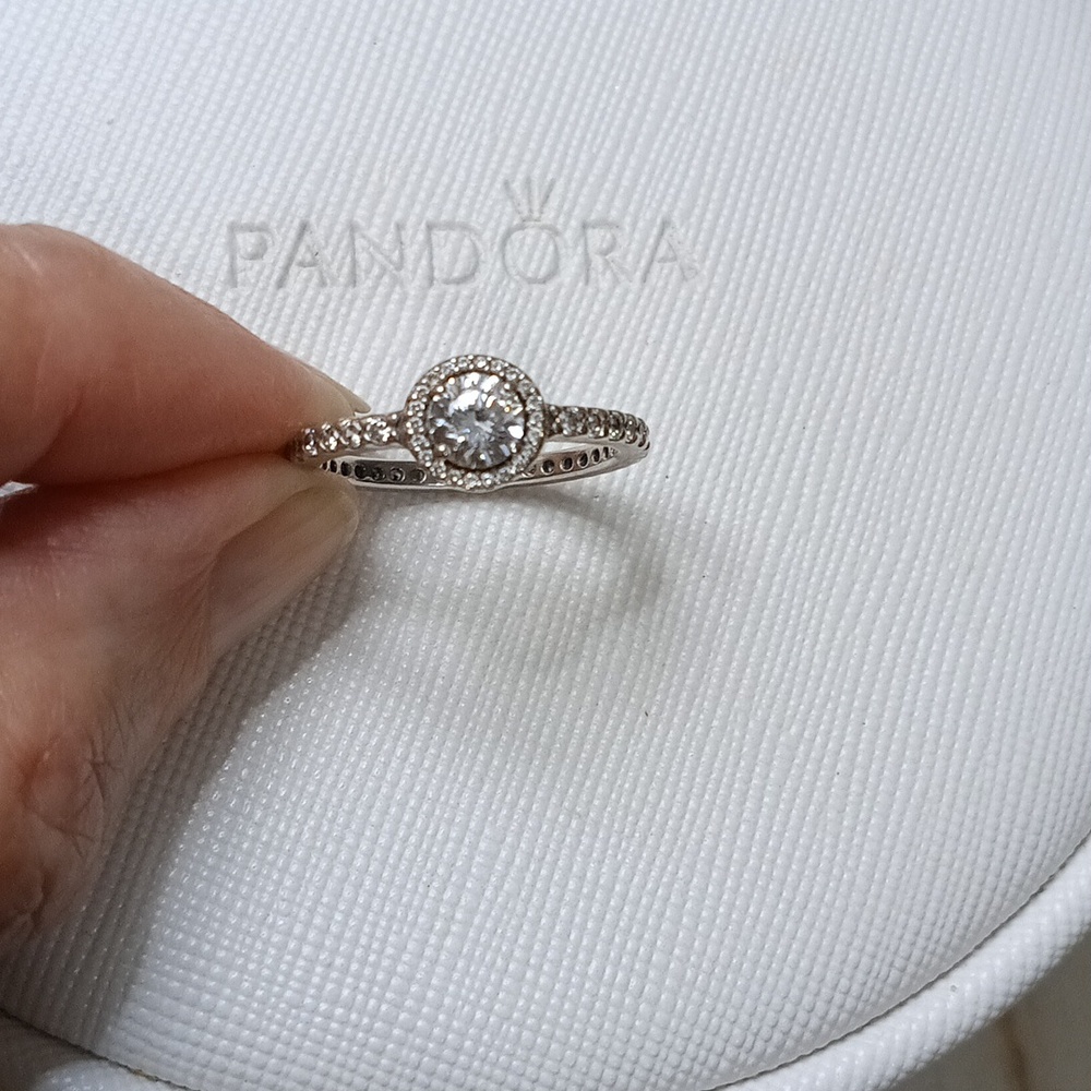 Pandora Stirling Silver And Clear CZ Round Stone Classic Elegance Ring